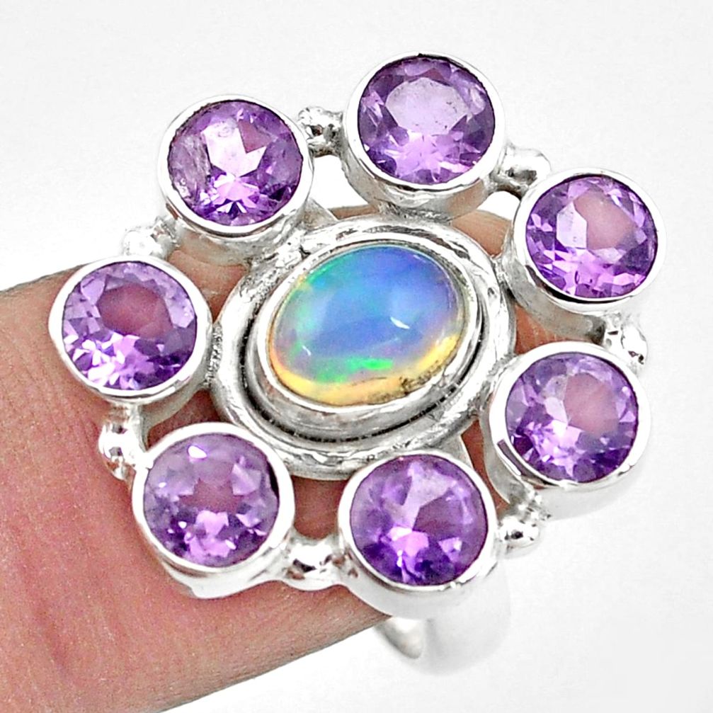 8.98cts natural multicolor ethiopian opal amethyst 925 silver ring size 8 p78058