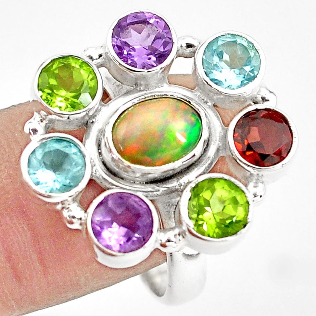 9.47cts natural multicolor ethiopian opal amethyst 925 silver ring size 9 p78062