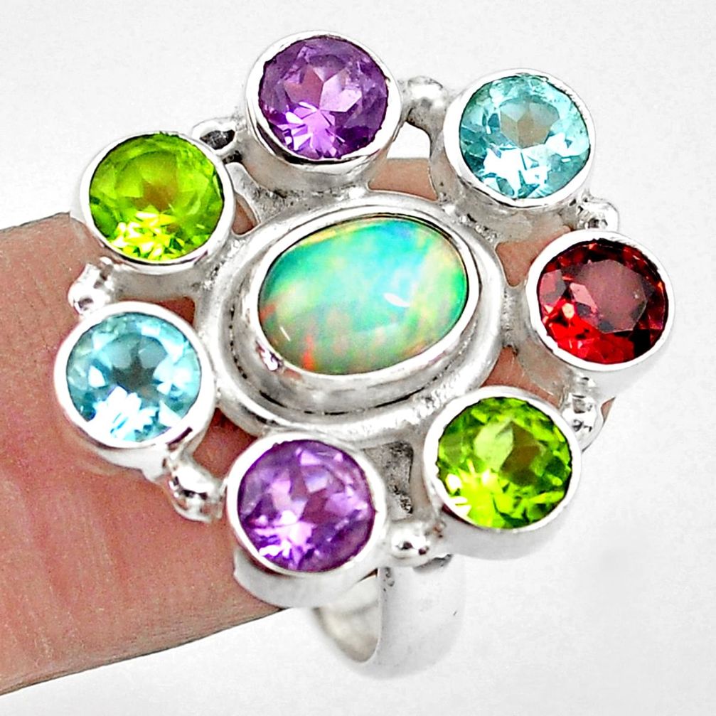 9.47cts natural multicolor ethiopian opal amethyst 925 silver ring size 9 p78065
