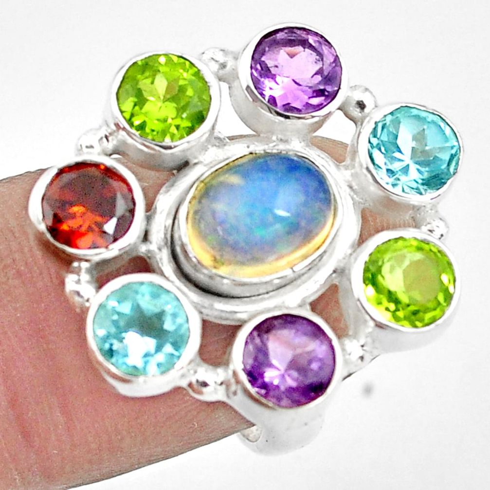 8.98cts natural multicolor ethiopian opal amethyst 925 silver ring size 6 p78070