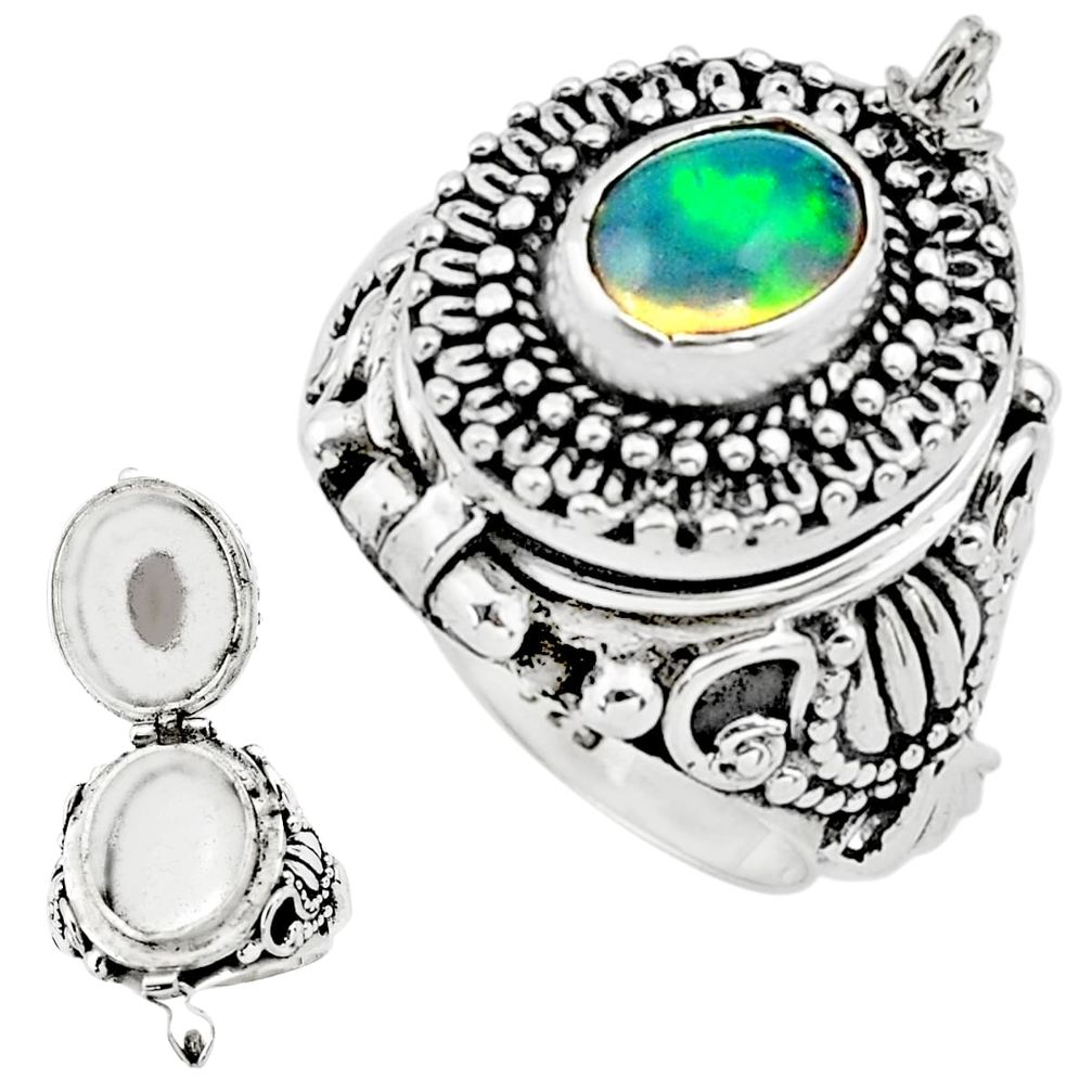 3.44cts natural multicolor ethiopian opal silver poison box ring size 8.5 p75521