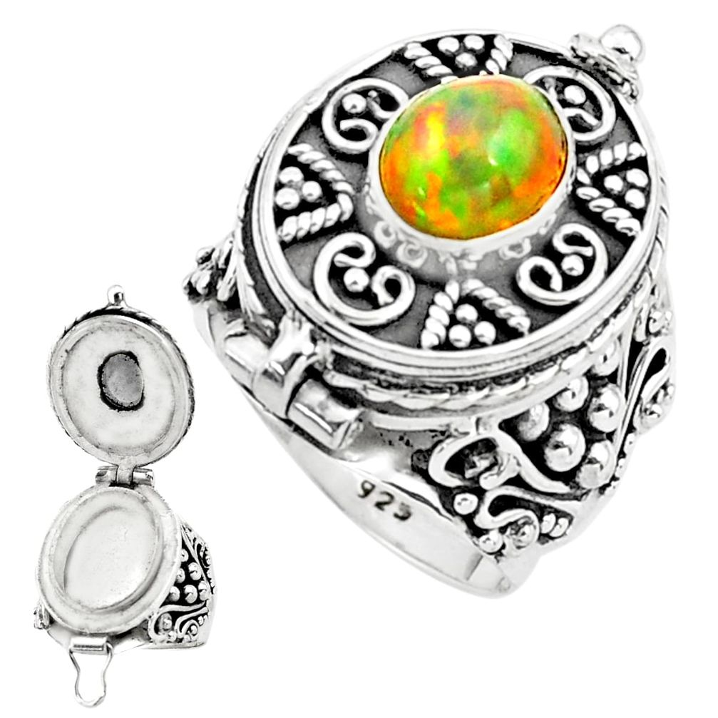 3.44cts natural multicolor ethiopian opal silver poison box ring size 7 p75535