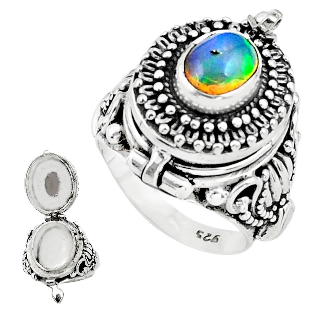 3.51cts natural multicolor ethiopian opal silver poison box ring size 8 p75542