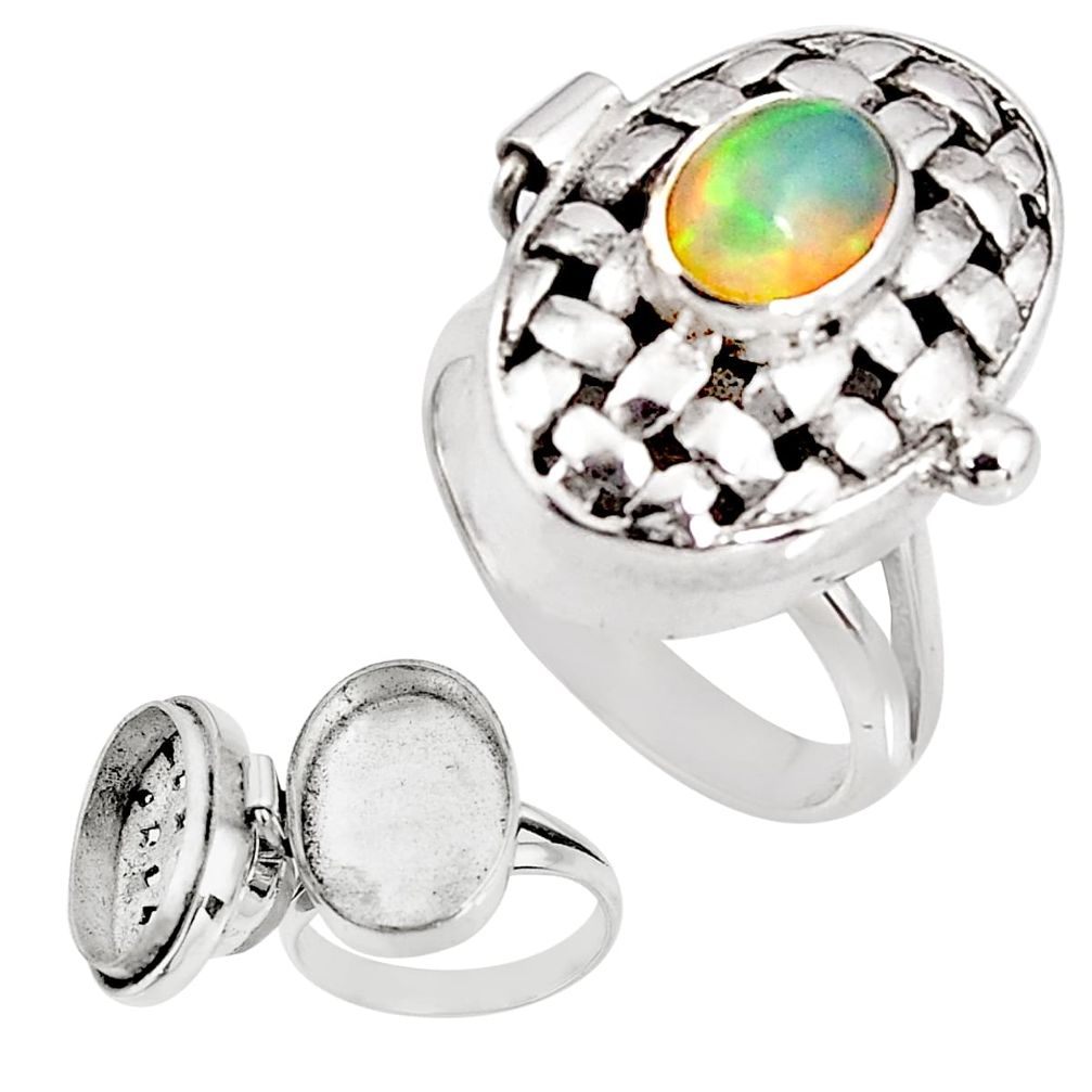 1.94cts natural multicolor ethiopian opal silver poison box ring size 7.5 p92854
