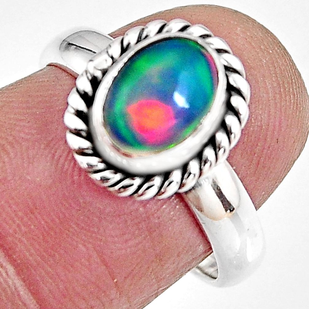 2.19cts natural multicolor ethiopian opal silver solitaire ring size 6.5 p92085