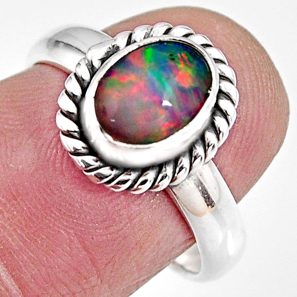 2.14cts natural multicolor ethiopian opal silver solitaire ring size 6.5 p92093