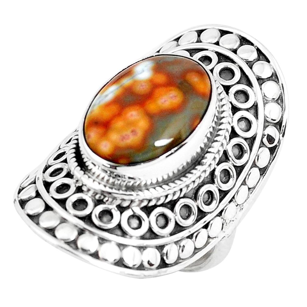 6.32cts natural ocean sea jasper 925 silver solitaire ring size 5.5 d31374