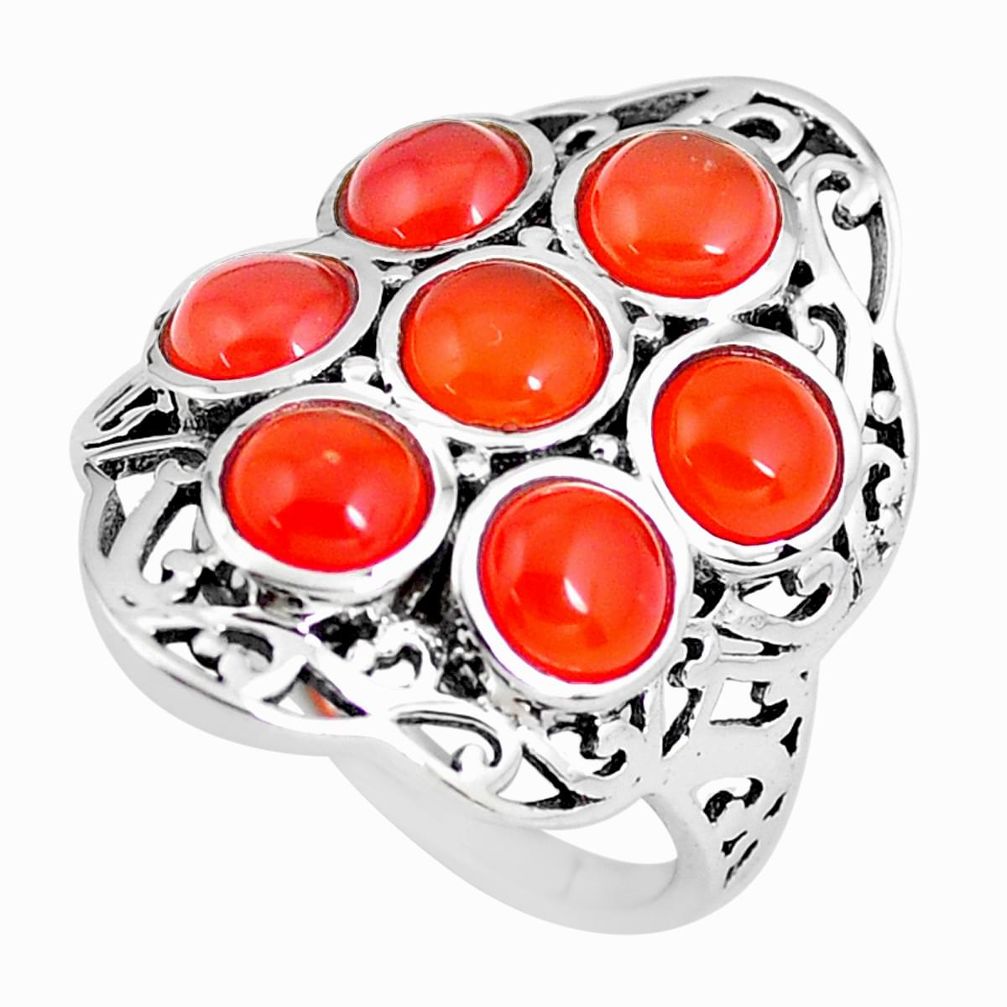 6.32cts natural orange cornelian (carnelian) 925 silver ring size 6 p56081