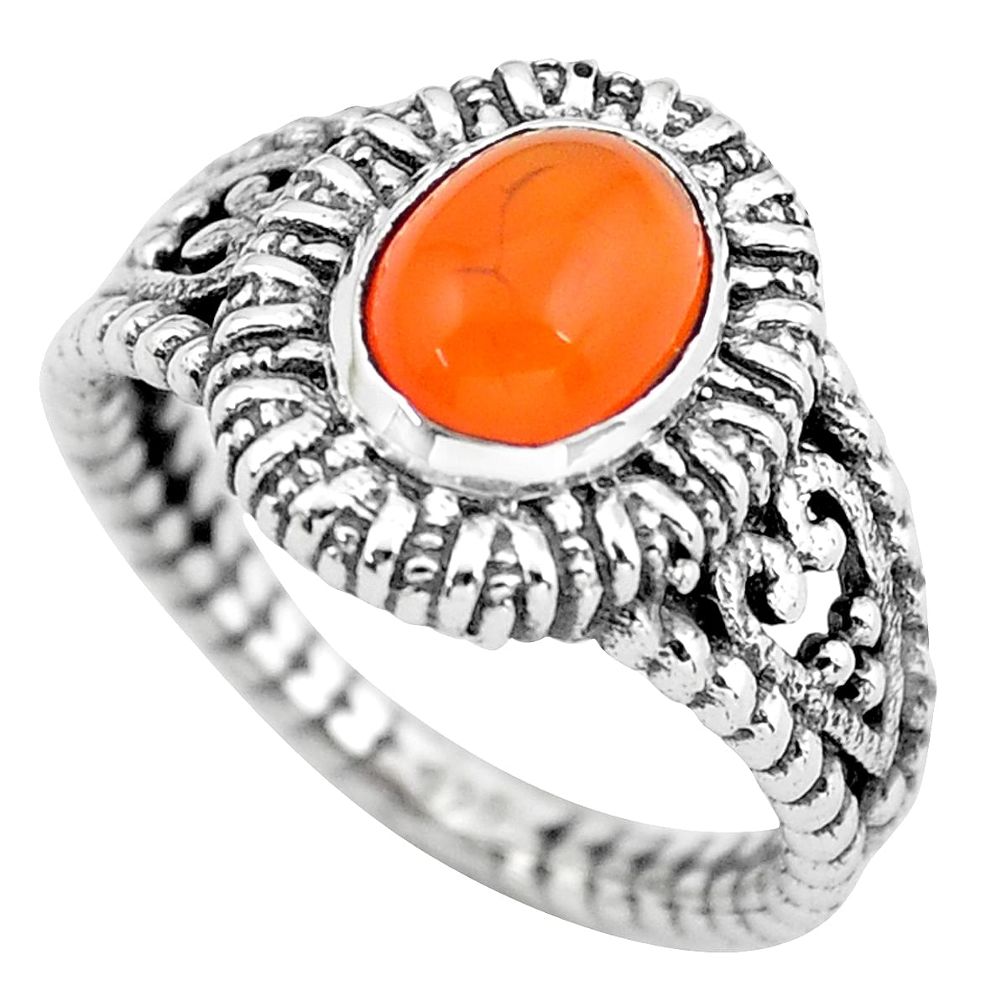 2.14cts natural orange cornelian (carnelian) silver solitaire ring size 7 p55764