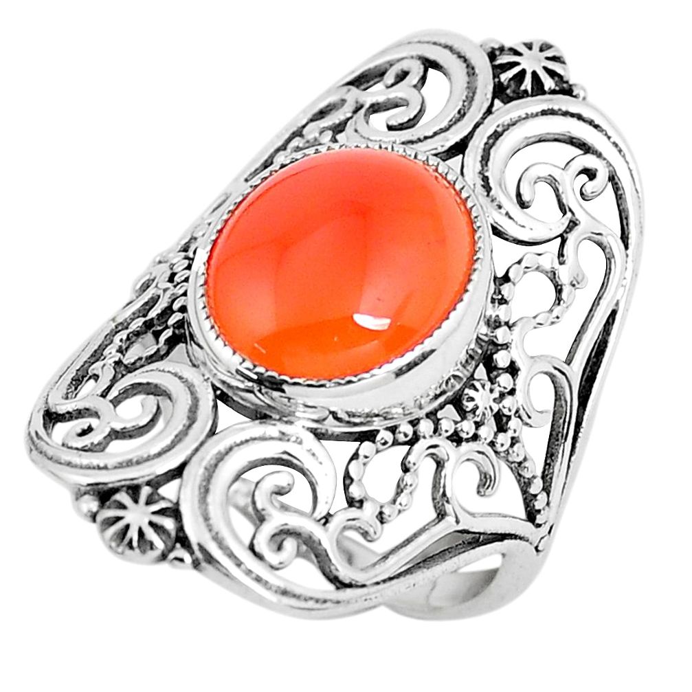 5.53cts natural orange cornelian 925 silver 925 silver ring size 7 d31325