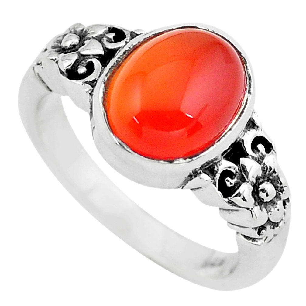 4.21cts natural orange cornelian 925 silver flower solitaire ring size 8 p61104