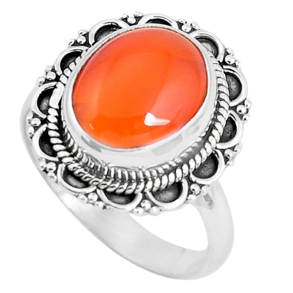 5.10cts natural orange cornelian 925 silver solitaire ring size 7 d31410