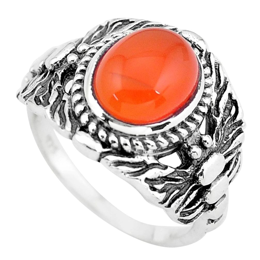 4.38cts natural orange cornelian 925 silver solitaire ring jewelry size 8 p55781