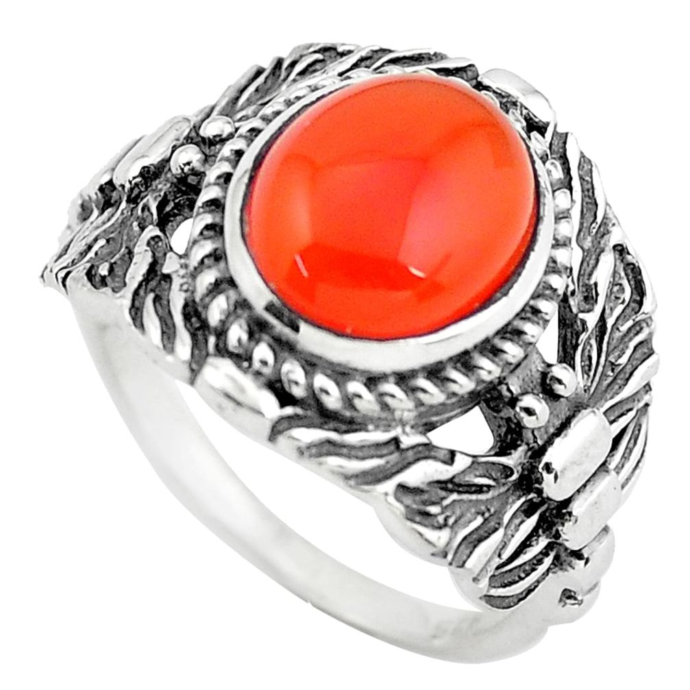 4.02cts natural orange cornelian 925 silver solitaire ring size 7 p55783