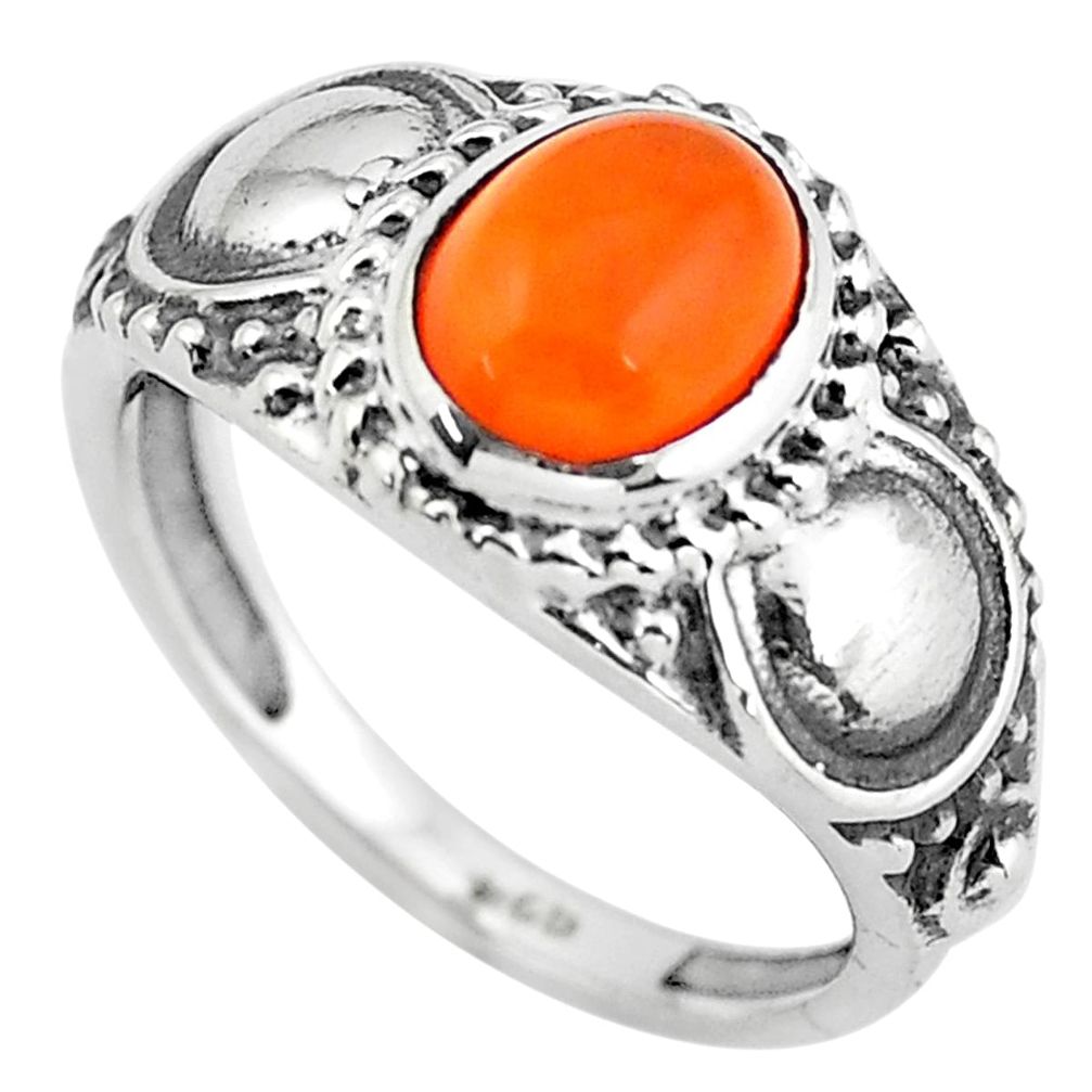 2.33cts natural orange cornelian 925 silver solitaire ring size 6 p55847