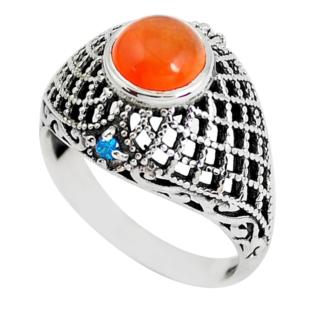 2.69cts natural orange cornelian topaz 925 silver solitaire ring size 8 d31308