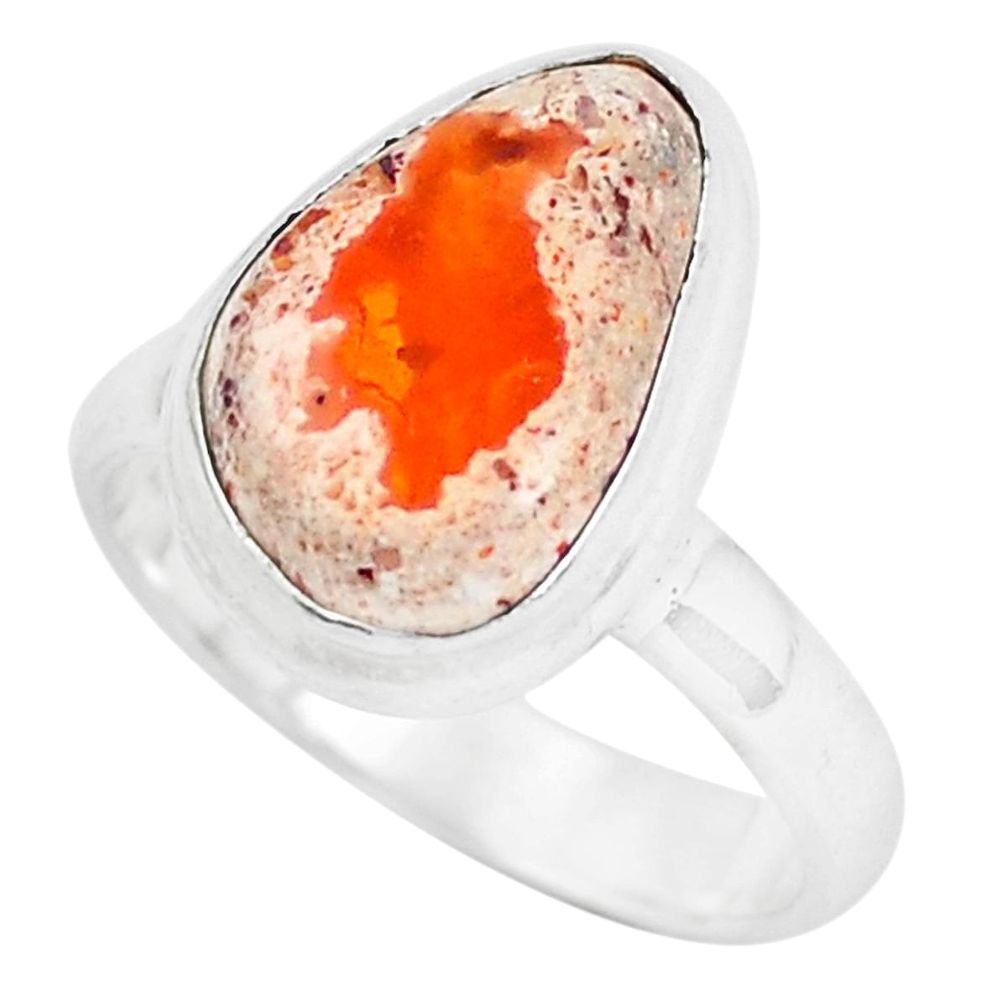 4.67cts natural orange mexican fire opal 925 silver solitaire ring size 6 d31336