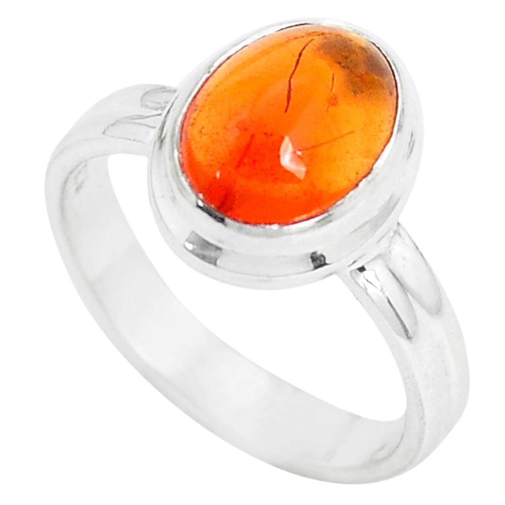 4.22cts natural orange mexican fire opal 925 silver solitaire ring size 6 p31968