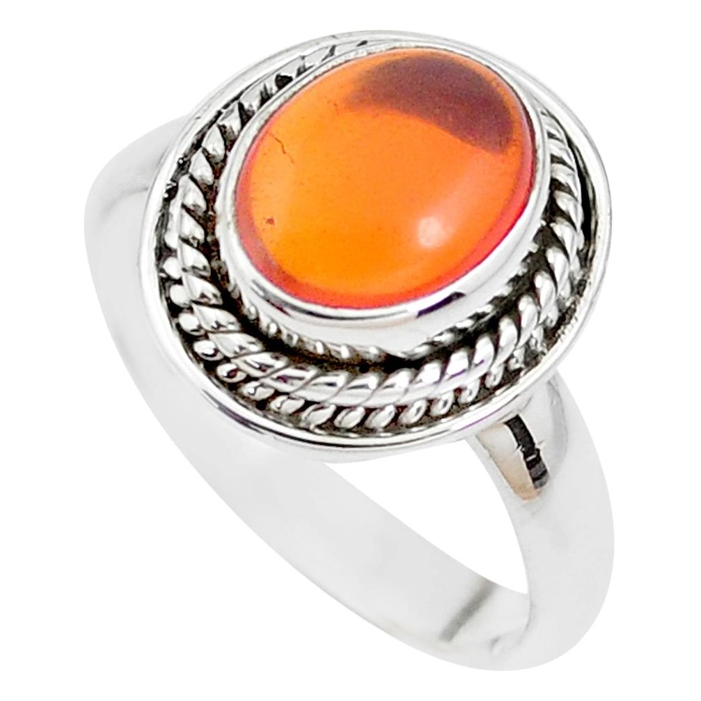 4.22cts natural orange mexican fire opal 925 silver solitaire ring size 7 p41667