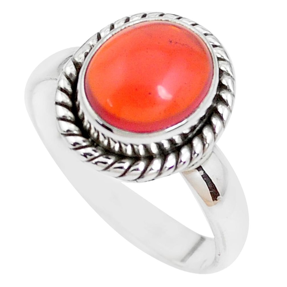 4.06cts natural orange mexican fire opal 925 silver solitaire ring size 8 p41672