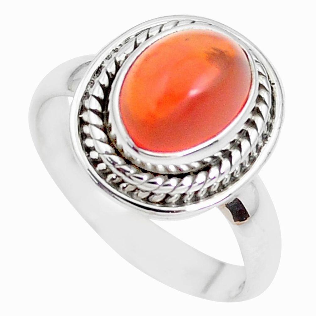 4.42cts natural orange mexican fire opal 925 silver solitaire ring size 7 p41676