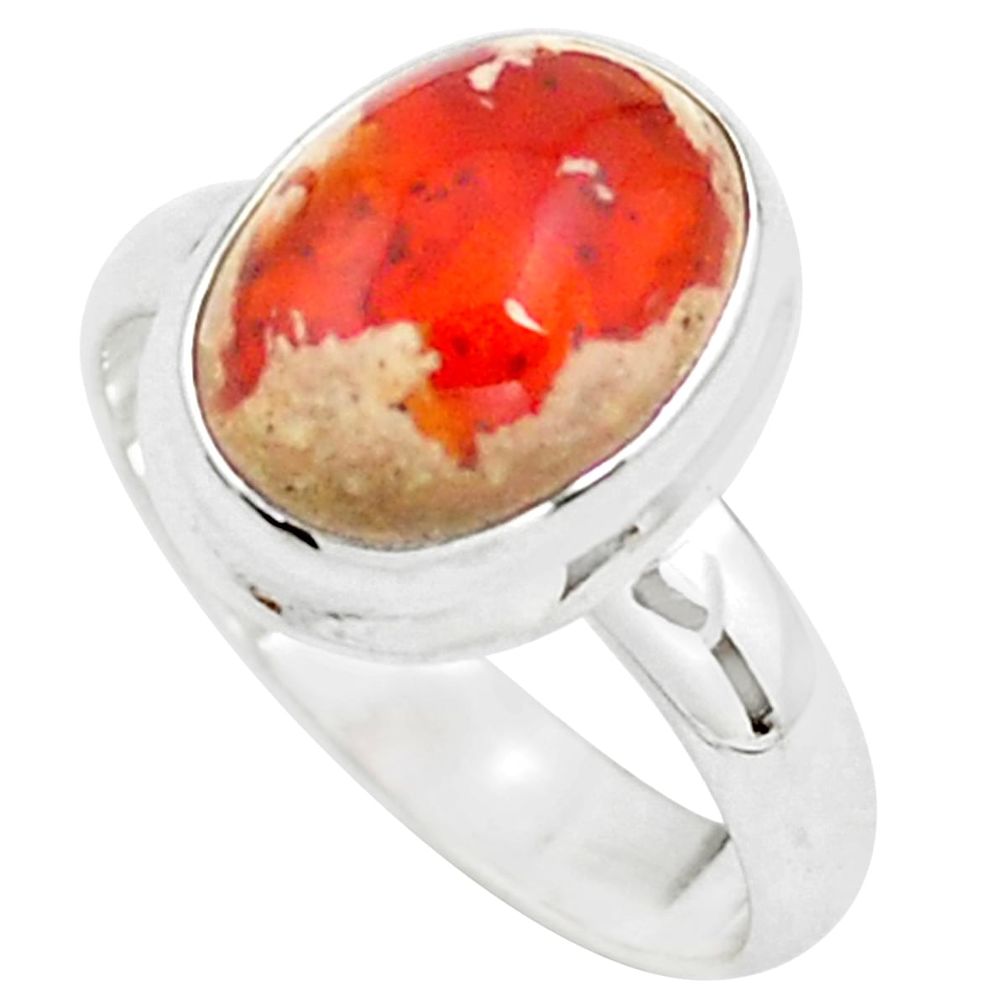 5.53cts natural orange mexican fire opal 925 silver solitaire ring size 8 p76332