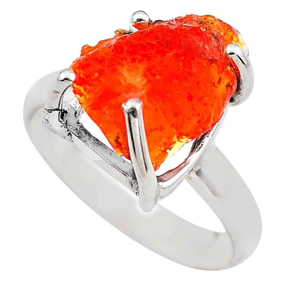 5.90cts natural orange mexican fire opal 925 silver solitaire ring size 7 p84342