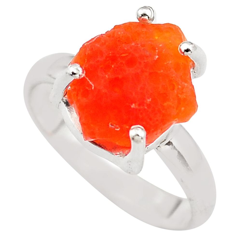 6.43cts natural orange mexican fire opal 925 silver solitaire ring size 8 p84343