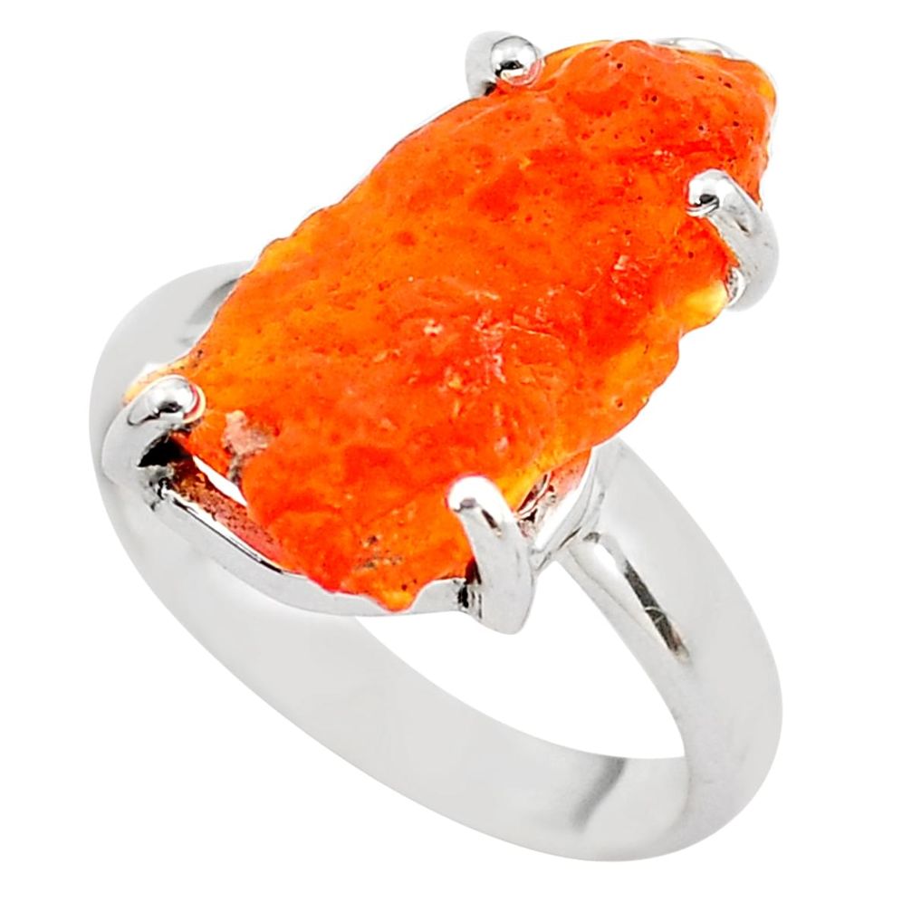 6.43cts natural orange mexican fire opal 925 silver solitaire ring size 7 p84350