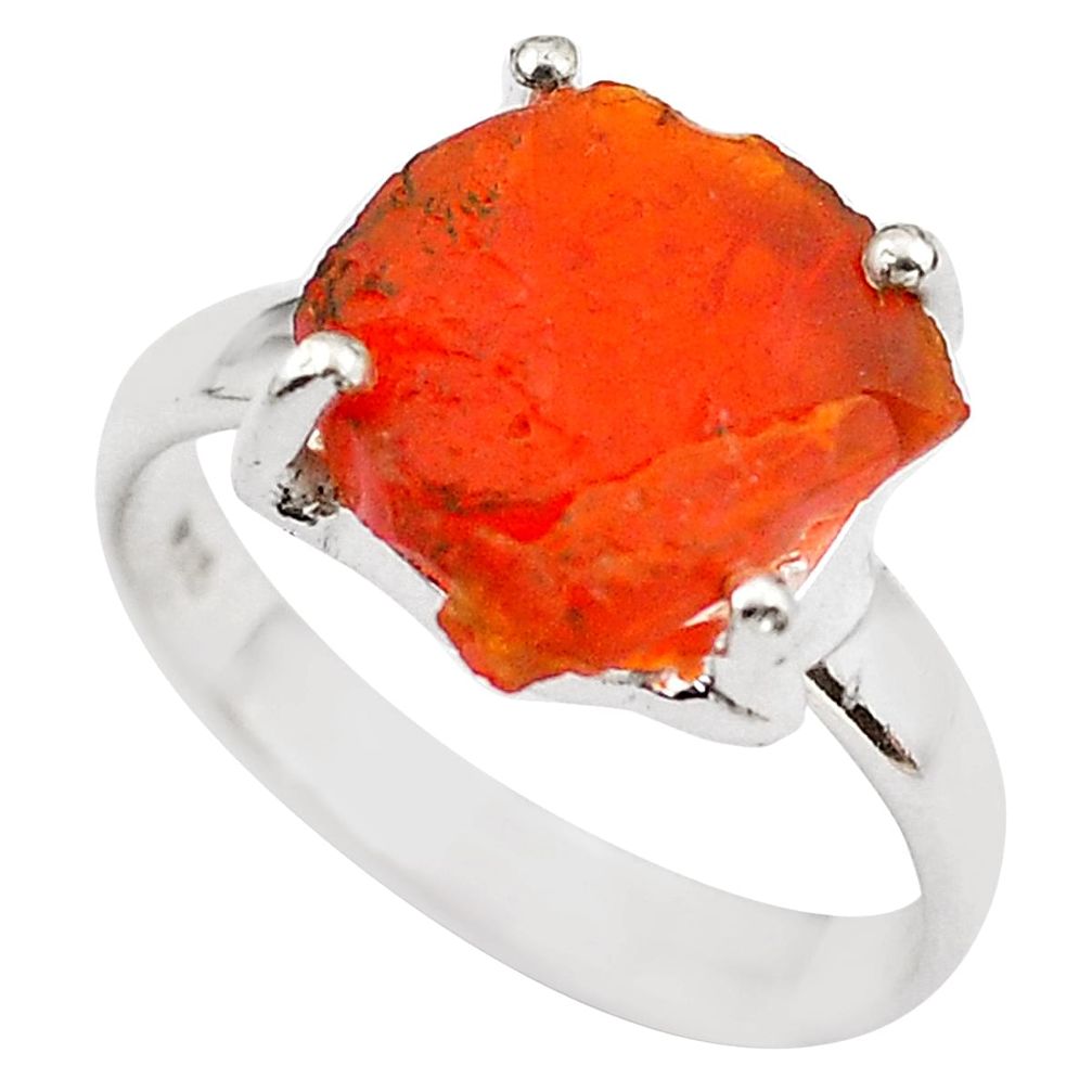 5.46cts natural orange mexican fire opal 925 silver solitaire ring size 7 p84359