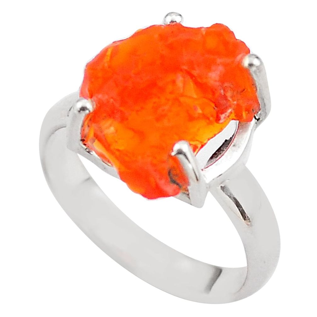 5.90cts natural orange mexican fire opal 925 silver solitaire ring size 7 p84367