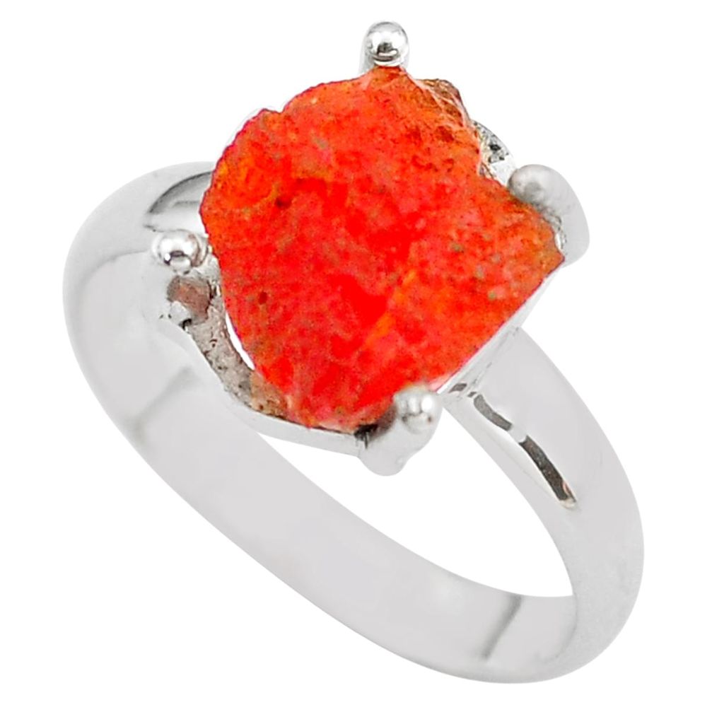 6.22cts natural orange mexican fire opal 925 silver solitaire ring size 8 p84370