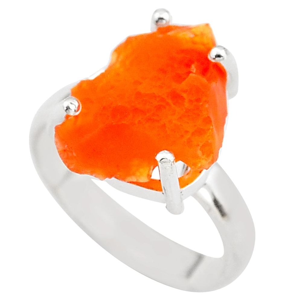 6.43cts natural orange mexican fire opal 925 silver solitaire ring size 7 p84374