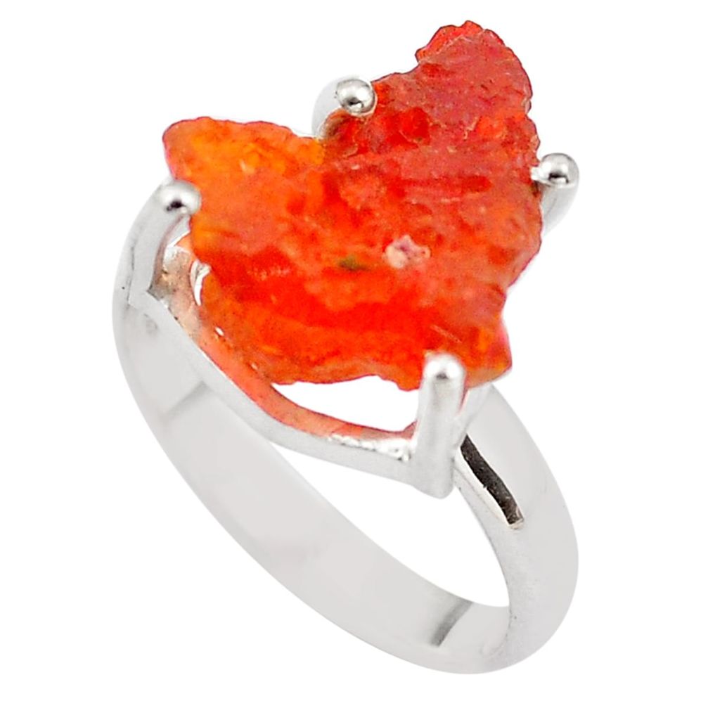 6.43cts natural orange mexican fire opal 925 silver solitaire ring size 7 p84376