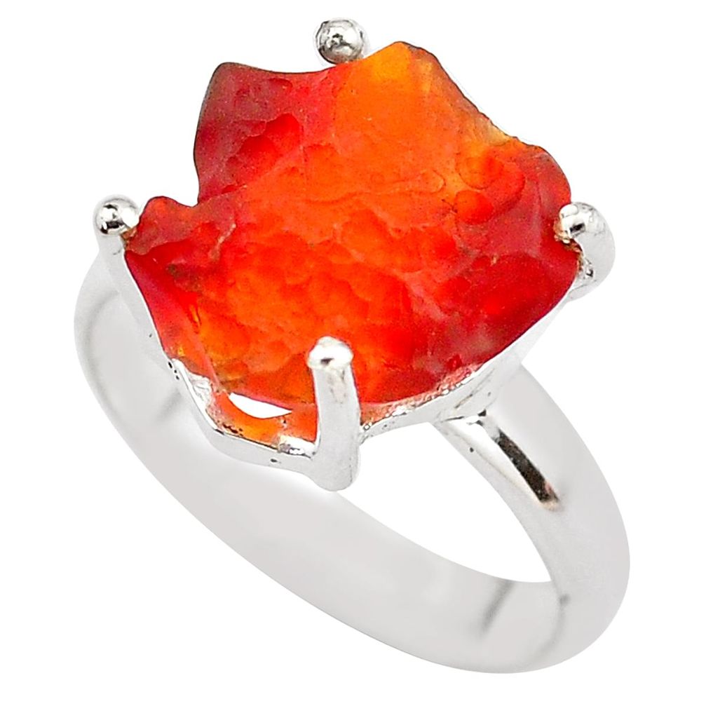 6.03cts natural orange mexican fire opal 925 silver solitaire ring size 7 p84385