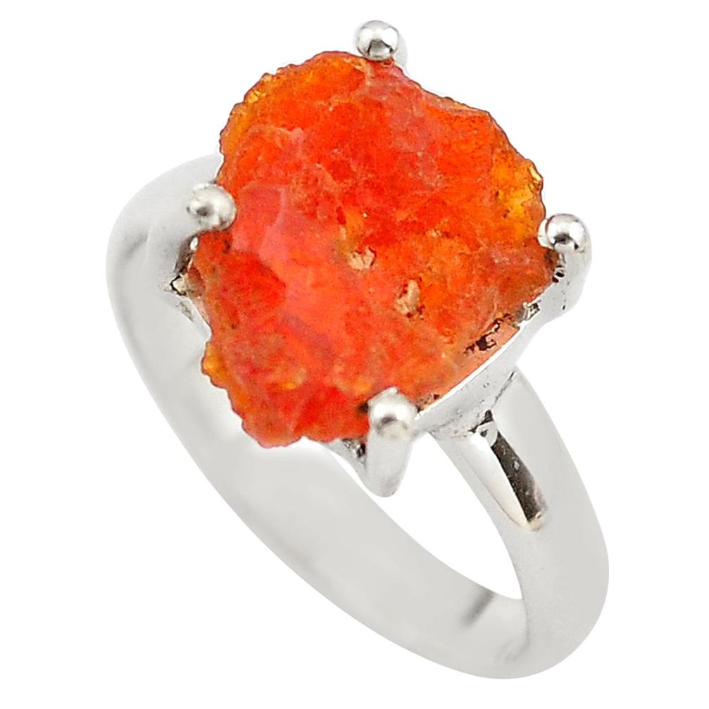 5.54cts natural orange mexican fire opal 925 silver solitaire ring size 7 p84387