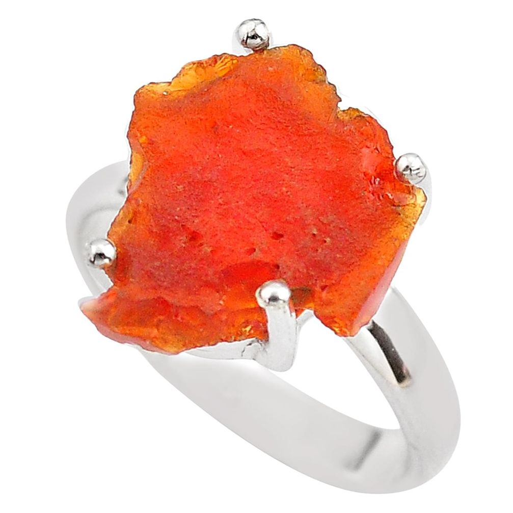 6.82cts natural orange mexican fire opal 925 silver solitaire ring size 8 p84392