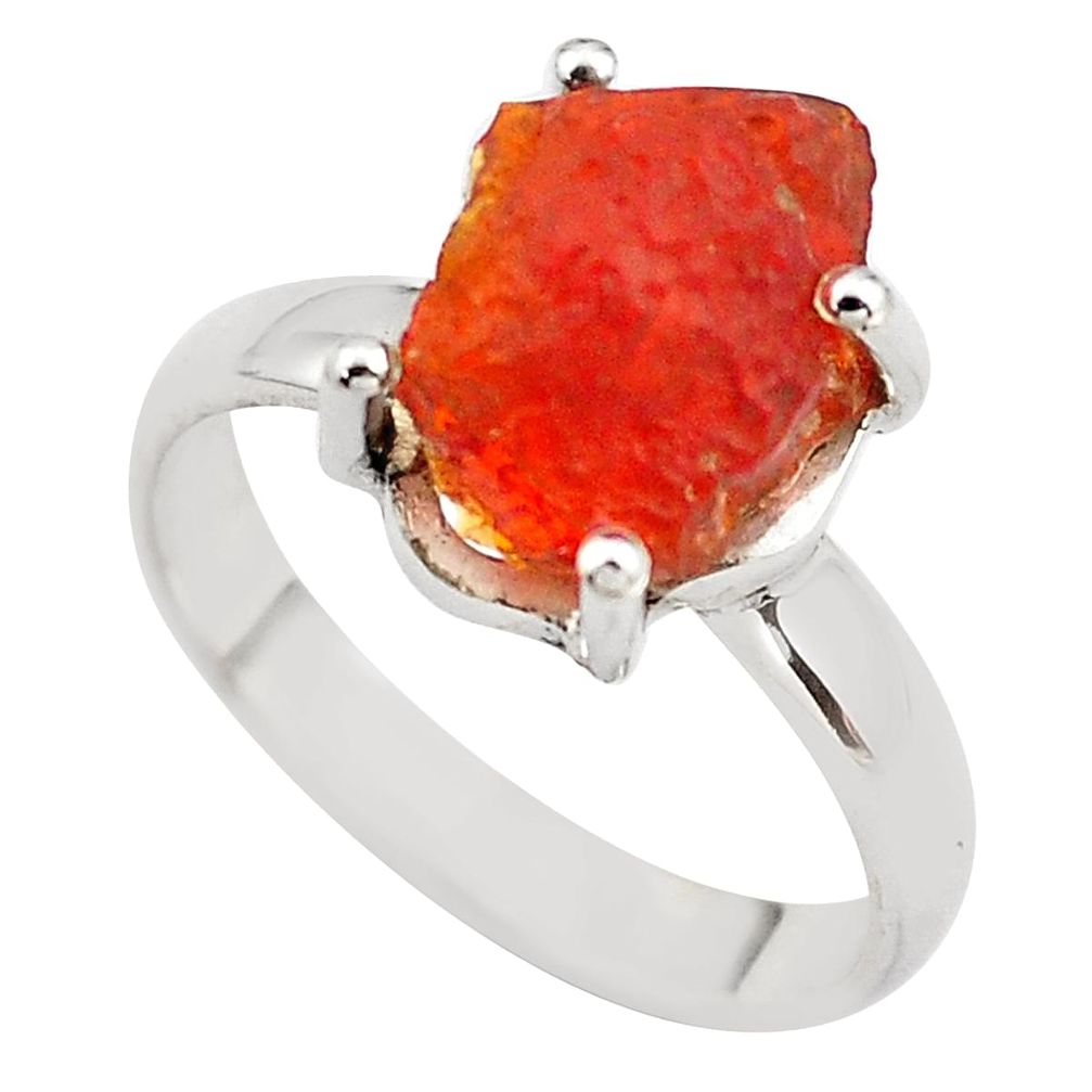 5.54cts natural orange mexican fire opal 925 silver solitaire ring size 8 p84403