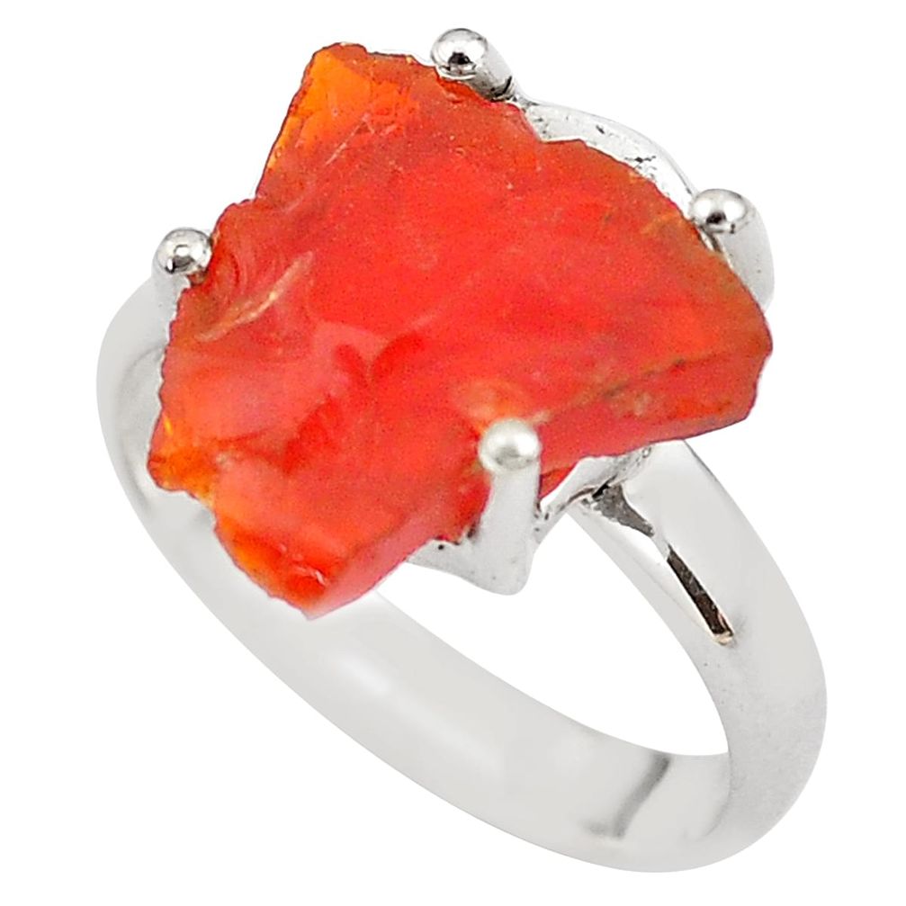 6.22cts natural orange mexican fire opal 925 silver solitaire ring size 7 p84410