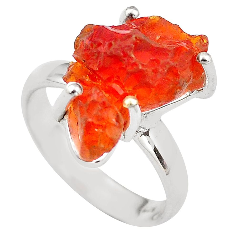 7.15cts natural orange mexican fire opal 925 silver solitaire ring size 7 p84414
