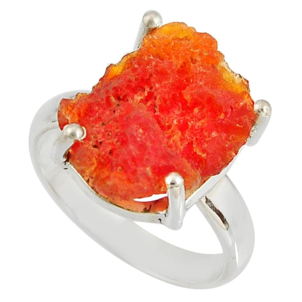 5.90cts natural orange mexican fire opal 925 silver solitaire ring size 7 p90142