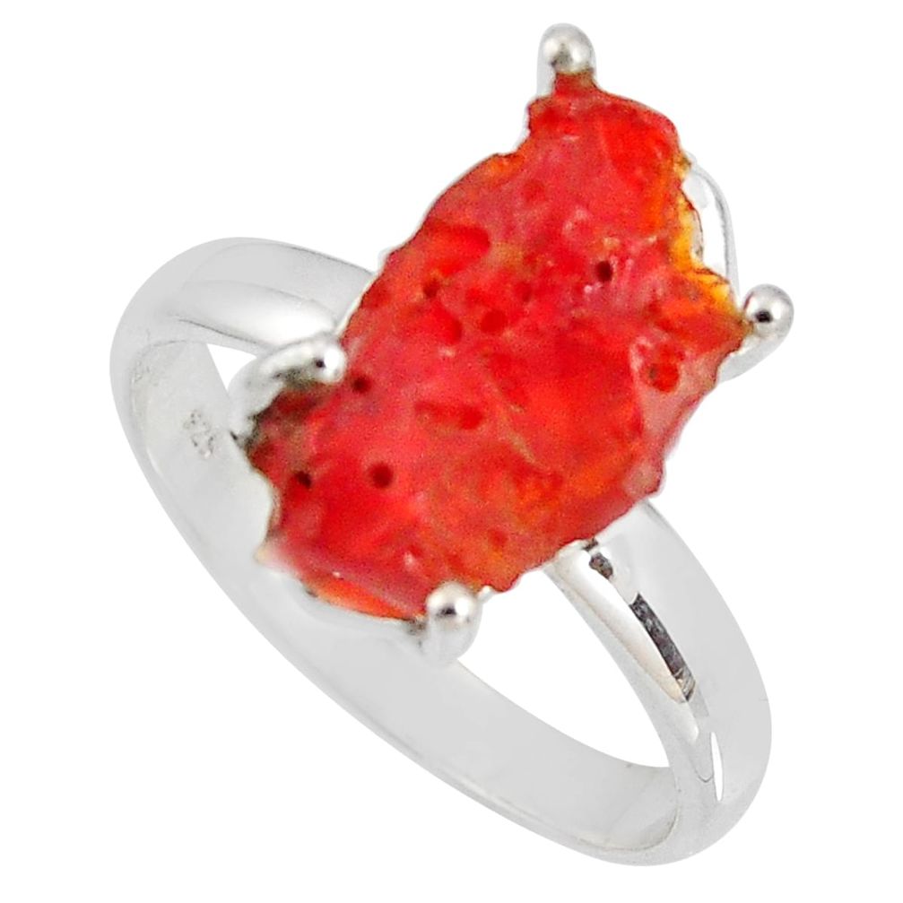 5.84cts natural orange mexican fire opal 925 silver solitaire ring size 9 p90143