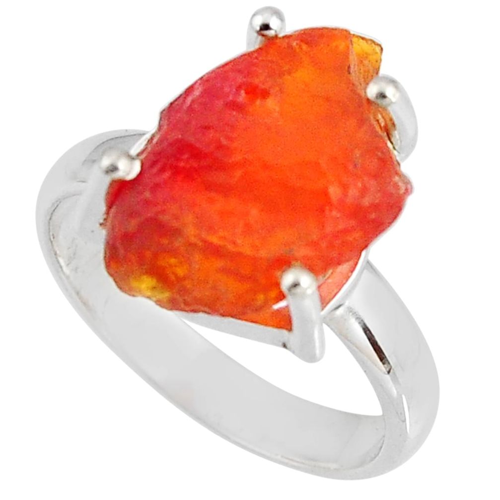 5.45cts natural orange mexican fire opal 925 silver solitaire ring size 7 p90149