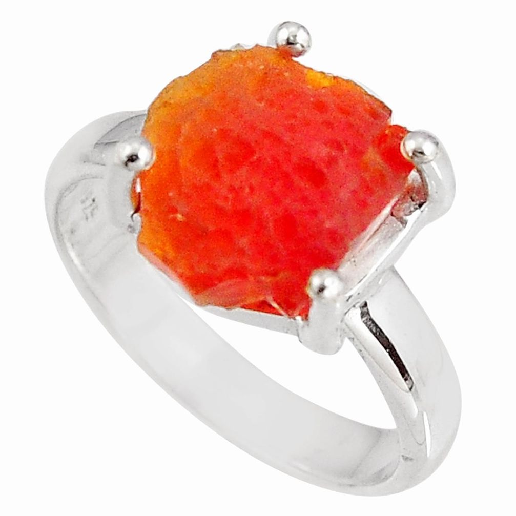 4.87cts natural orange mexican fire opal 925 silver solitaire ring size 7 p90159