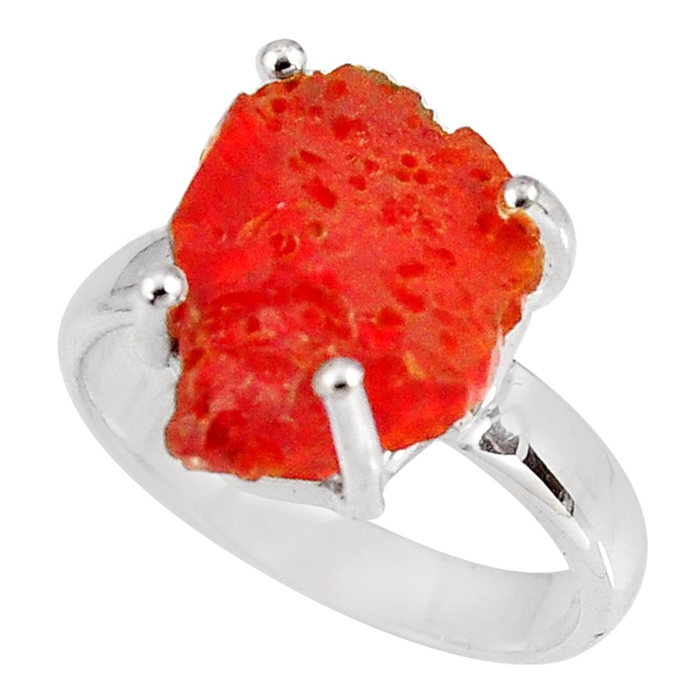 5.90cts natural orange mexican fire opal 925 silver solitaire ring size 7 p90161