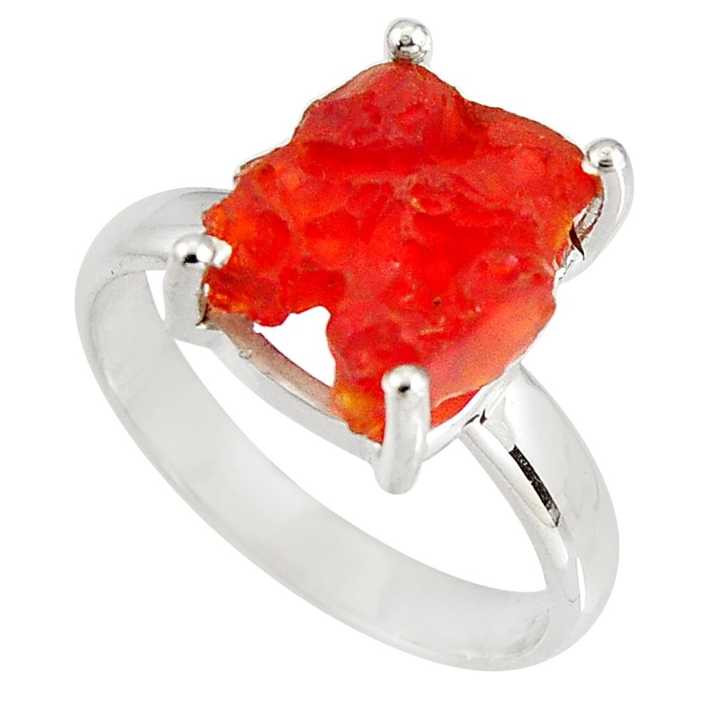 5.45cts natural orange mexican fire opal 925 silver solitaire ring size 9 p90167