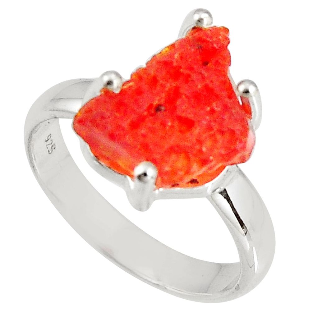 5.15cts natural orange mexican fire opal 925 silver solitaire ring size 7 p90168