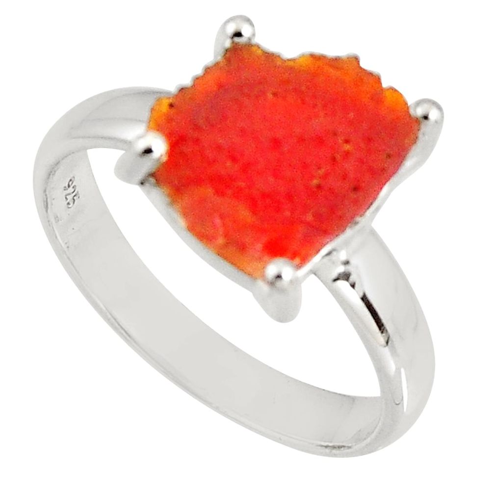 4.24cts natural orange mexican fire opal 925 silver solitaire ring size 8 p90170
