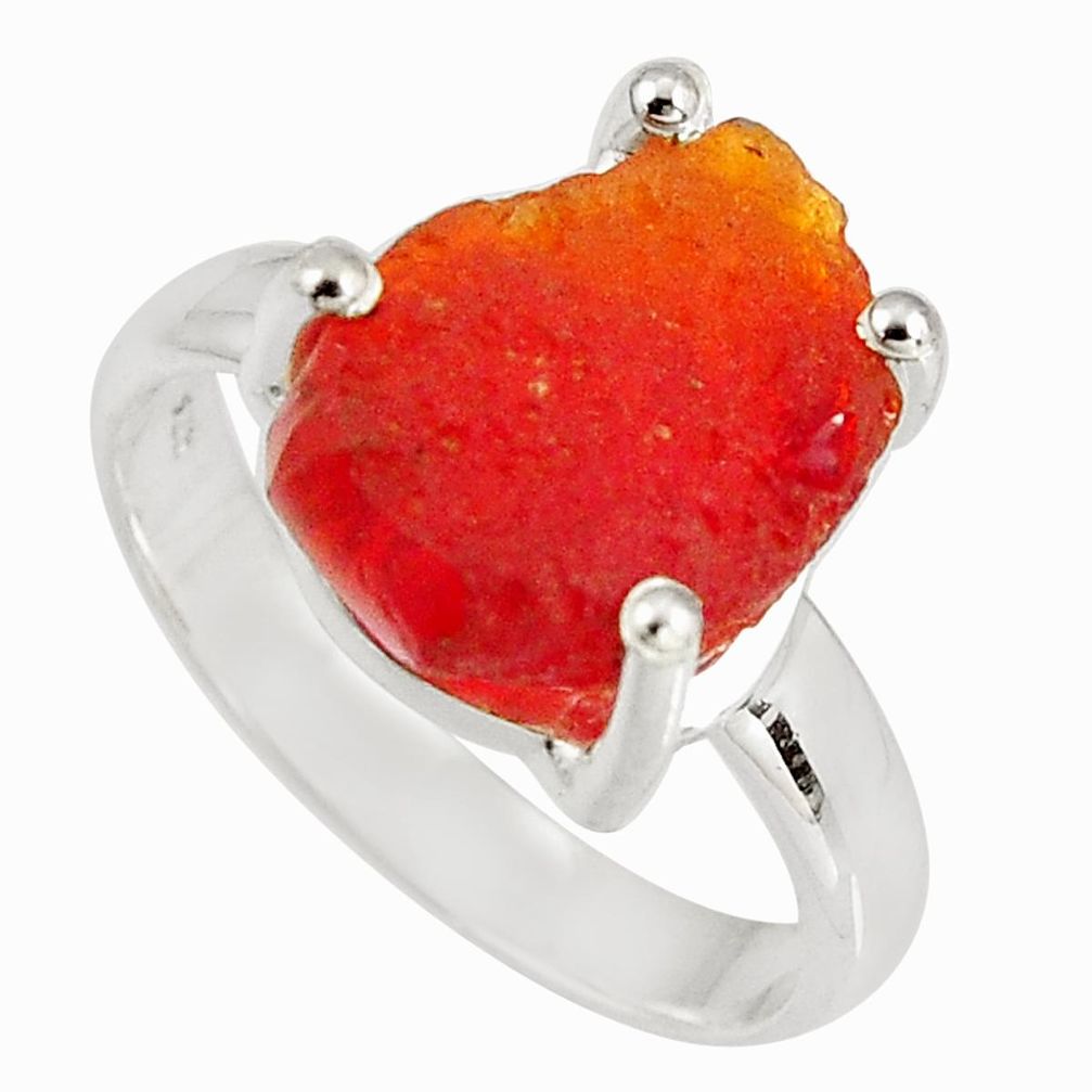 5.33cts natural orange mexican fire opal 925 silver solitaire ring size 8 p90178
