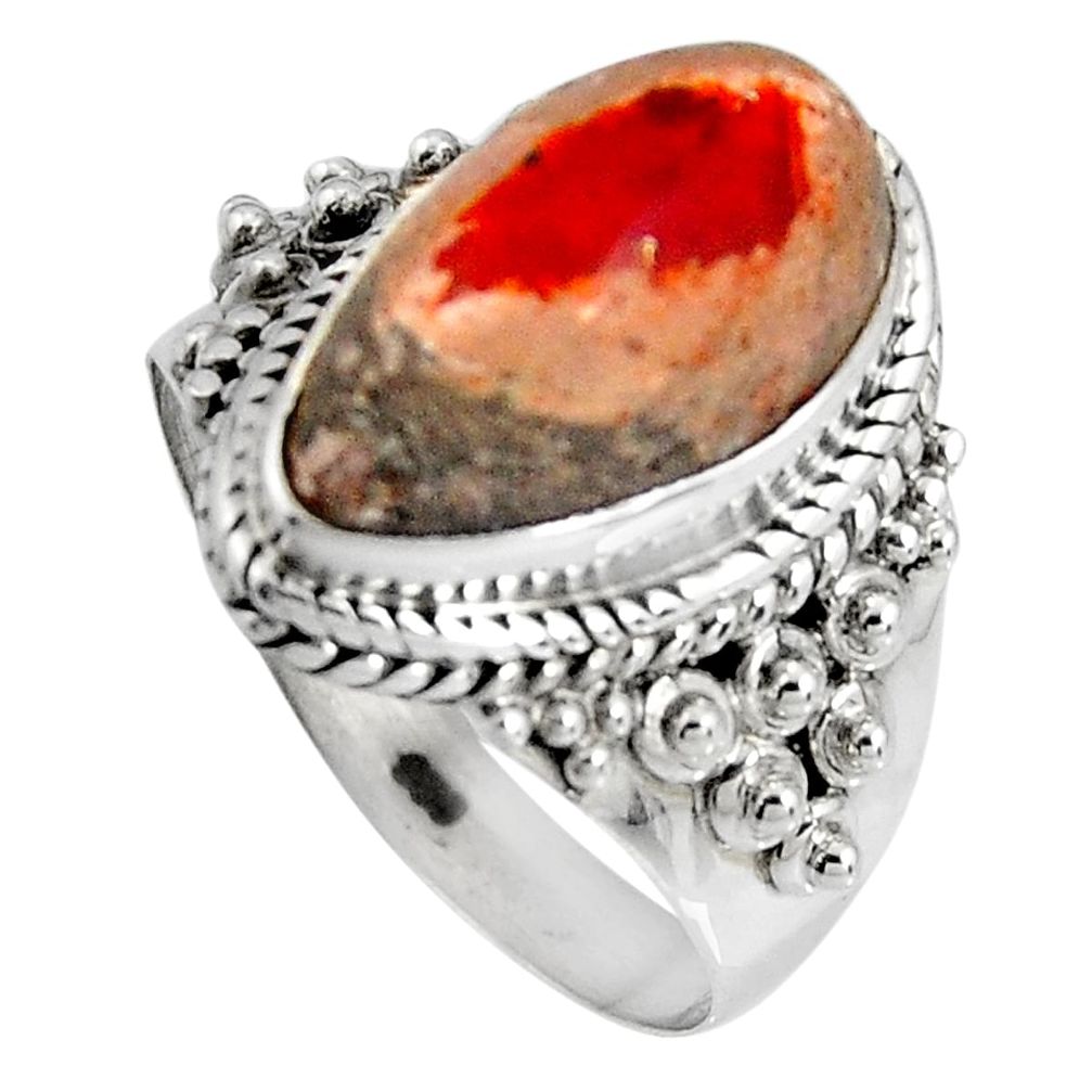 6.02cts natural orange mexican fire opal 925 silver solitaire ring size 8 p90506